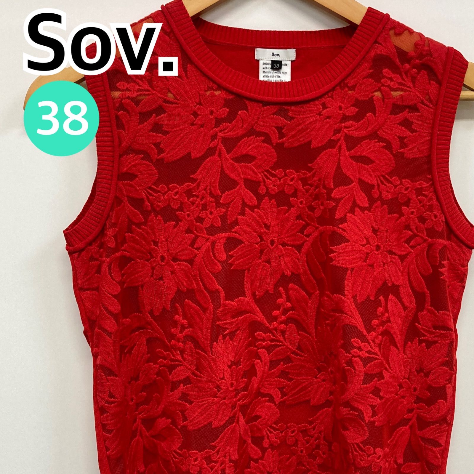 Sov. ソブ トップス ノースリーブ 花柄 レッド レディース 38サイズ CT1746