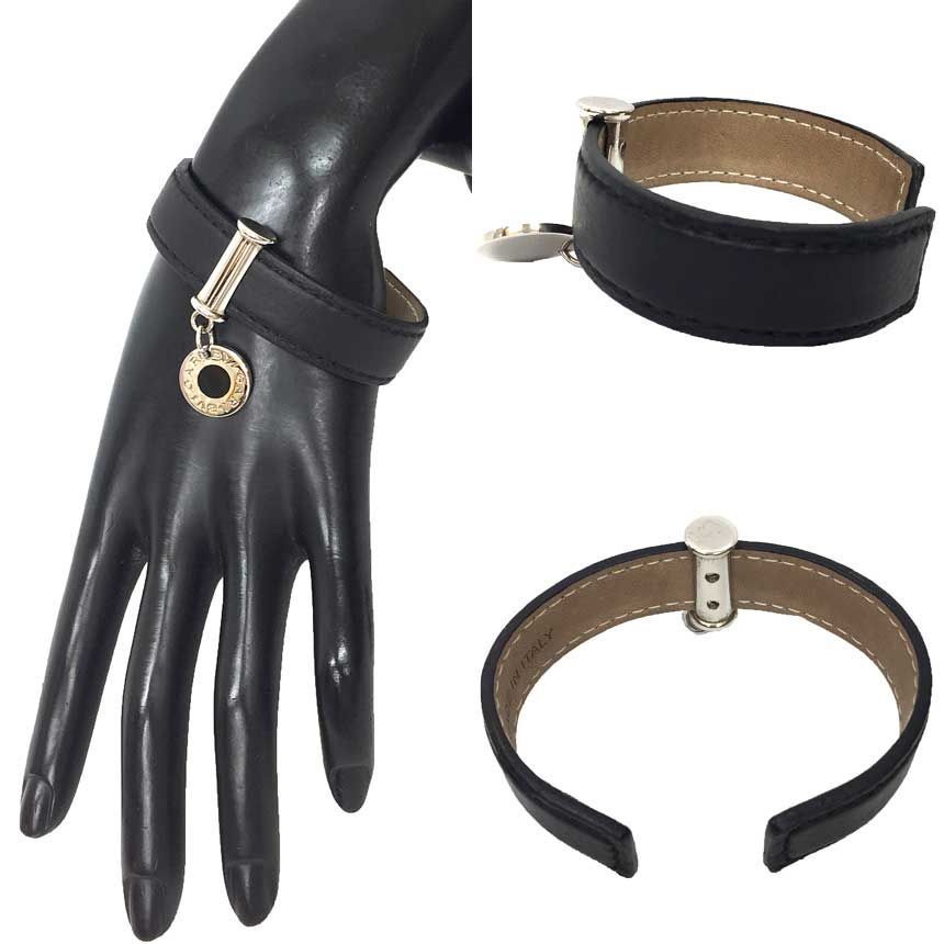 BVLGARI ブルガリ BB カフブレスレット レザー 23515 ブラック 黒 