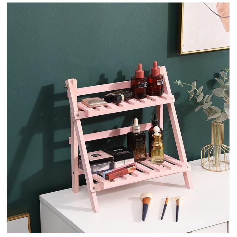 デスクラック 2段 ミニシェルフ 棚 小物置き 折りたたみ プランター フラワースタンド ディスプレイラック 卓上シェルフ 木製 コンパクト TW7x429