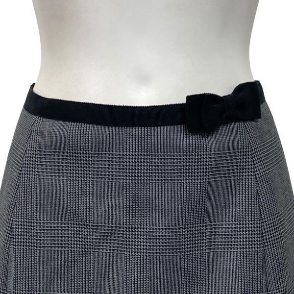 プラダ PRADA 膝丈スカート ウエストリボン装飾 グレンチェック グレー ウール 36 S 7号 レディース S5V361