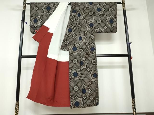 平和屋着物▽上質な紬 単衣 十字絣 正絹 逸品 DAAU6405sf 平和屋