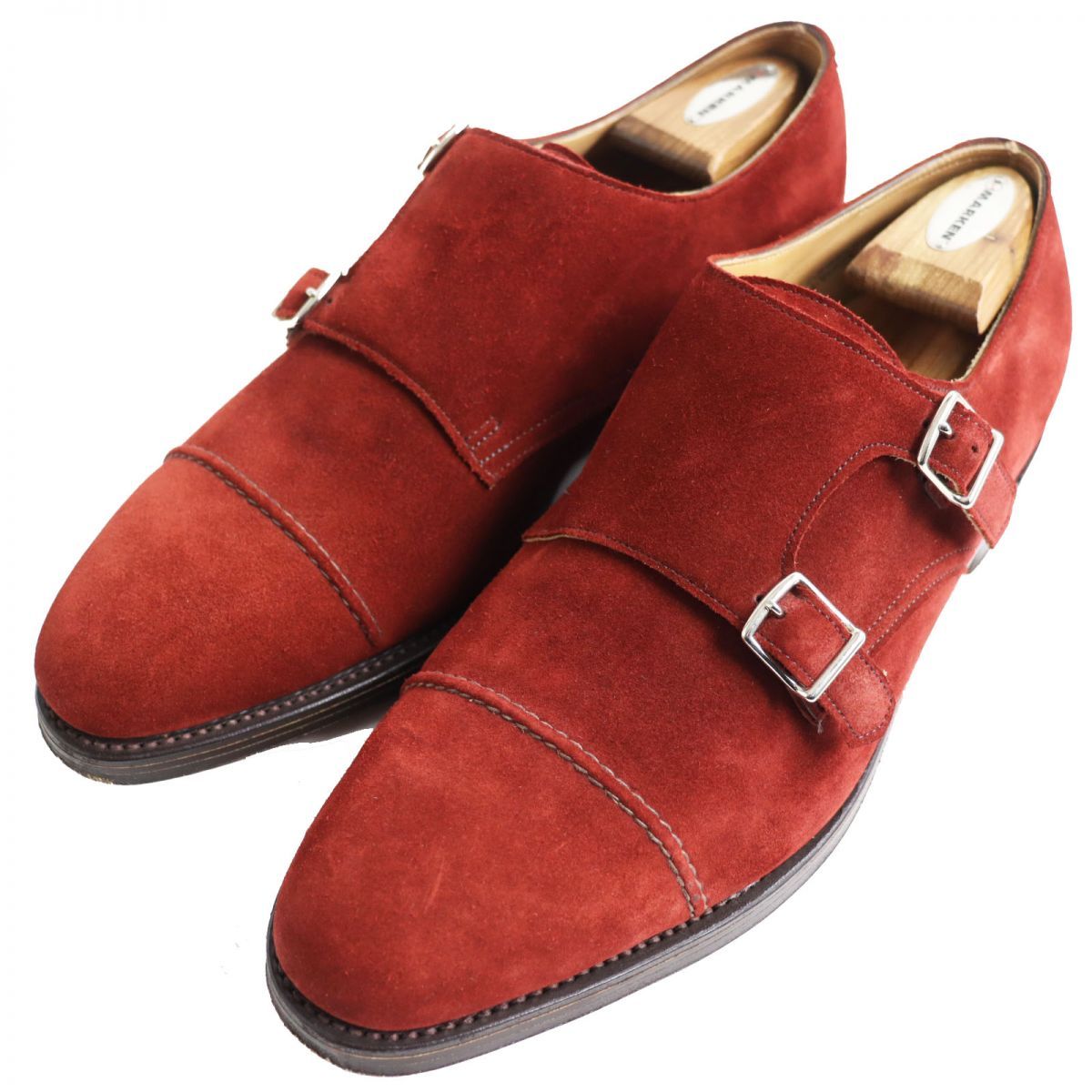 ☢ ドンドン見直し ●JOHN LOBB ジョンロブ WILLIAM2 スウェードレザー ダブルモンクストラップ レザーシューズ バーガンディ 10 E イングランド製 メンズ