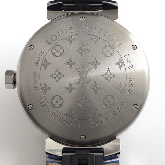 ルイ ヴィトン LOUIS VUITTON 腕時計 タンブール GM モノグラム ホワイト QA 114 Z モノグラム文字盤 SS エスカル ブルー レザーベルト クオーツアナログ