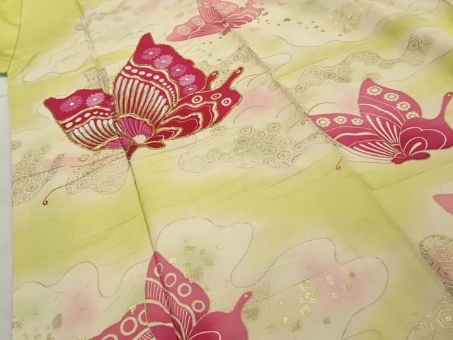 豪華振袖　駒刺繍　流水舞鳥文　暈し染め　金彩　着丈168cm　正絹　逸品 振袖レンタル・烏羽色 黒系 暈し染め 駒刺繍 金彩 熨斗 吉祥文