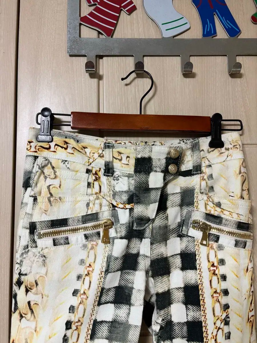 BALMAIN バルマン チェック チェーン プリンティング スキニージーンズ