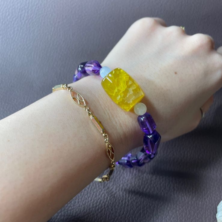 内径17cm】龍紋瑪瑙天珠 アメジスト ムーンストーン ブレスレット