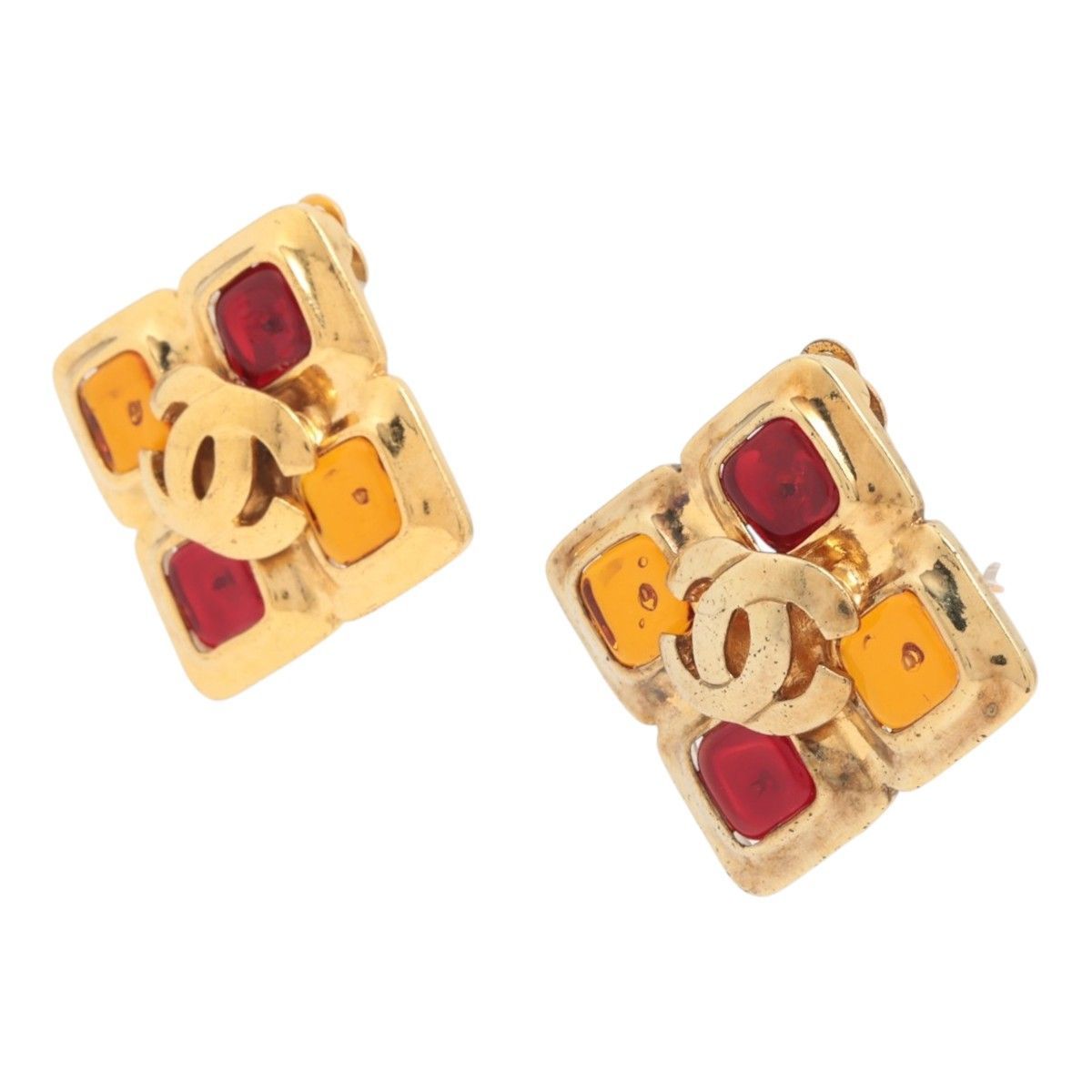◆ CHANEL シャネル ココマーク グリポア 97P イヤリング 両耳用 GP× ストーン ◆