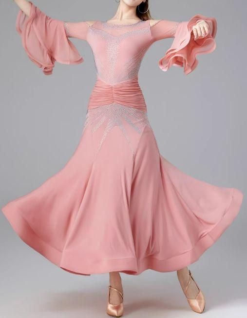 社交ダンスドレス ラテンドレス 競技 デモ用 ルンバフレア袖 オーダー