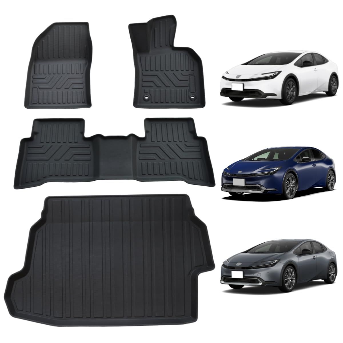 REJEEKAR トヨタ プリウス PRIUS 60系フロアマット＆ラゲッジマット防水4枚セット 車用 TPE素材使用 3D マット 滑り防止 防水 耐摩耗 お手入れ簡単 プリウス60系 オーダーメイド マット フロアマット＆ラゲッジマッ