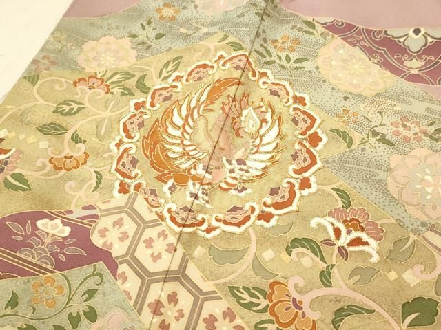 平和屋着物●豪華色留袖　駒刺繍　群れ鶴吉祥草花宝尽くし　金彩　正絹　逸品　AABD4777ph 平和屋着物○豪華色留袖 駒刺繍 群れ鶴吉祥草花宝尽くし 金彩 正絹