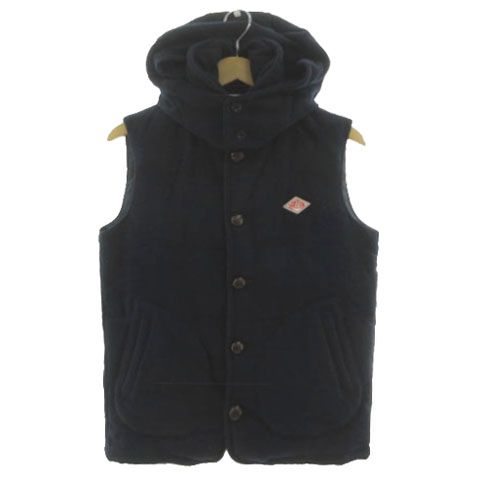 ダントン DANTON ×ビームス BEAMS ダウンベスト スタンドカラー フード ロゴワッペン 起毛 ダウン80％ ネイビー 紺 38