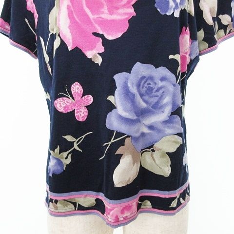 レオナール 半袖カットソー Tシャツ 花柄 フラワー ネイビー