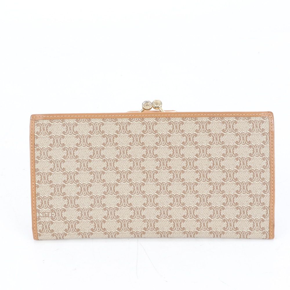 CELINE　セリーヌ　長財布　がま口　かわいい　レア マカダム トリオンフ 良品】CELINE マカダム柄 トリオンフ がま口 長財布