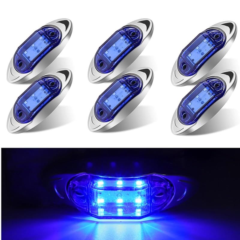 LEDサイドマーカーライト 6 LEDトラックポジションランプ 12V 24V 防水 汎用 ブルー 6個