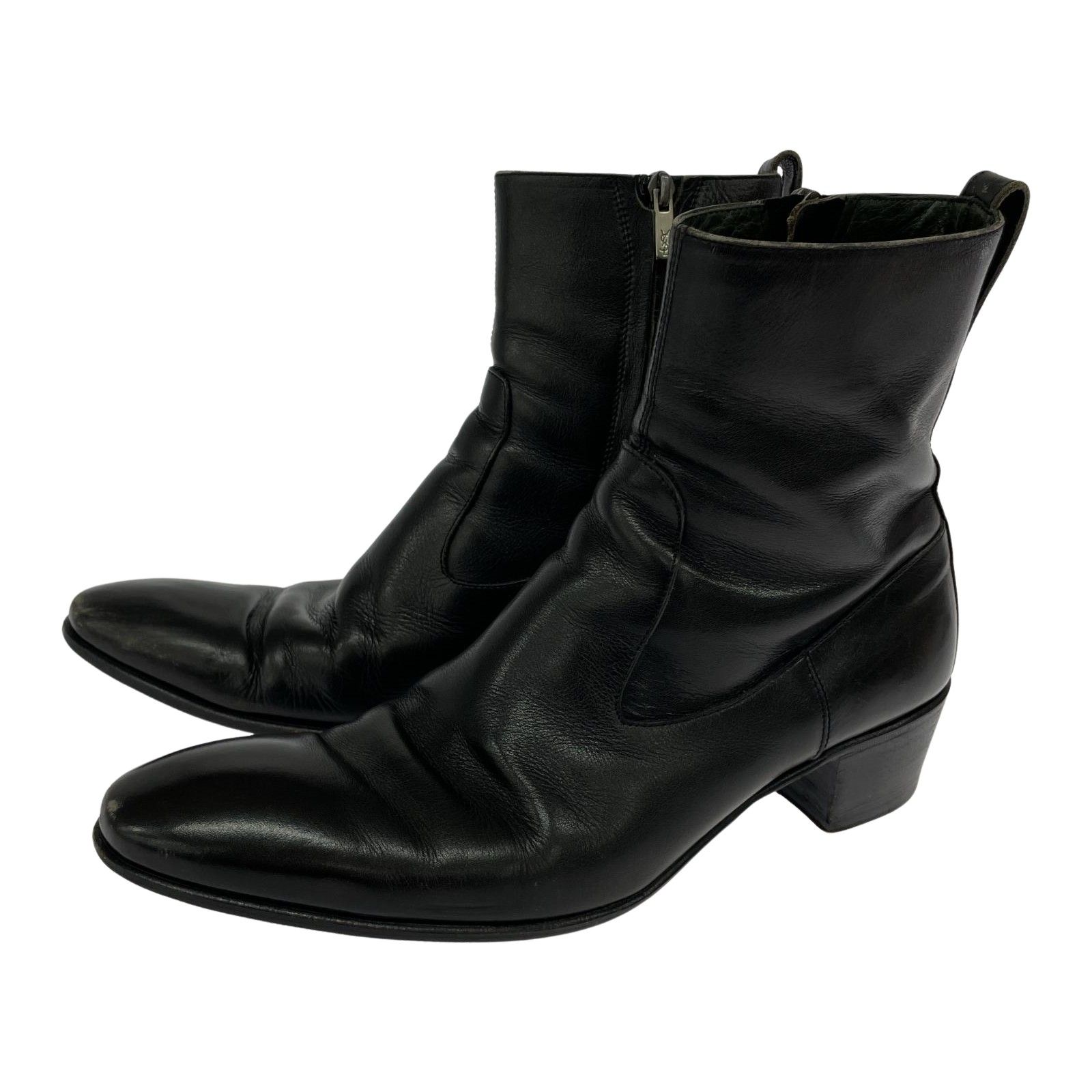 ⭐️良品⭐️ Yves Saint Laurent サイドジップ ヒールブーツ Yves Saint Laurent サイドジップブーツ 42 1/2 ブラック - メルカリ