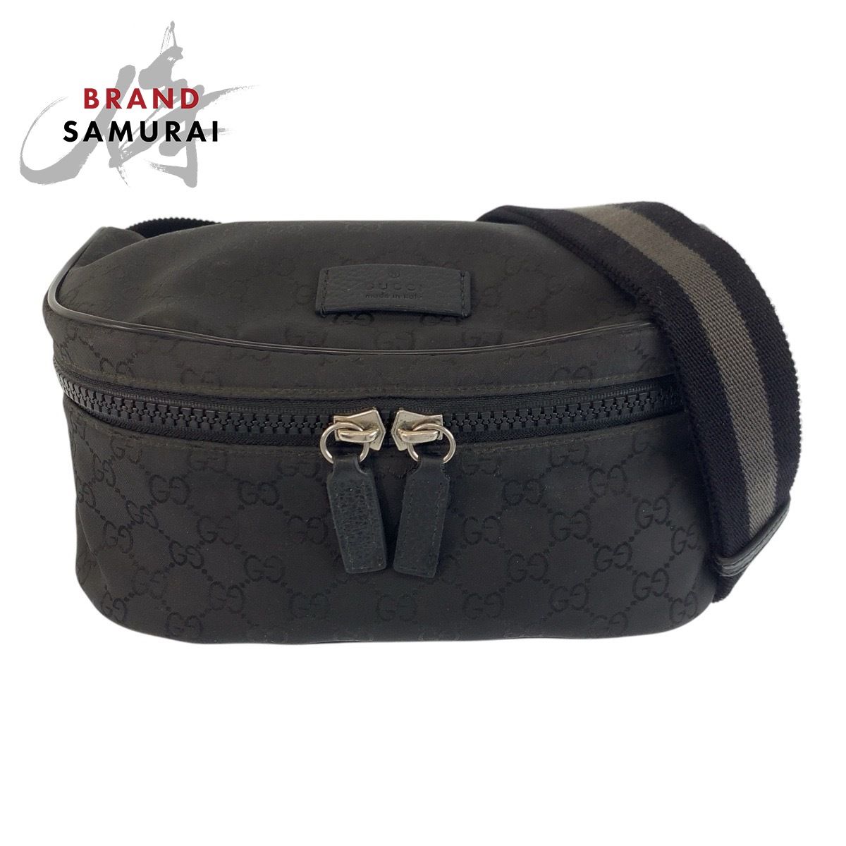 GUCCI グッチ ブラック 黒 シルバー金具 GGキャンバス 449182 ボディバッグ バムバッグ メンズ 502189