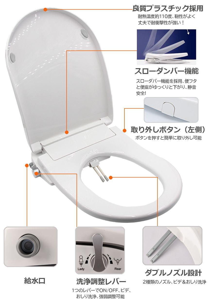 洗浄便座 シャワートイレ 簡単着脱 電源不要 非電源式 水圧式 災害時に