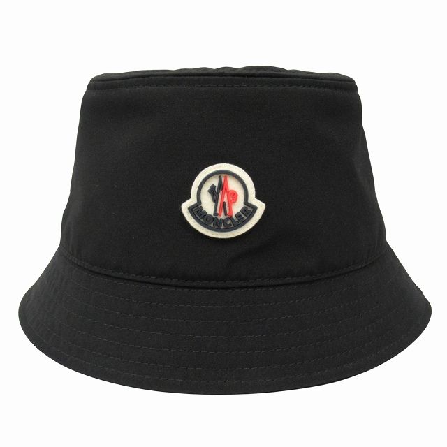 極美品 モンクレール MONCLER ロゴパッチ バケット ハット 帽子 ポリ コットン G20933B00017 サイズS 黒 ブラック メンズ レディース ユニセックス ９