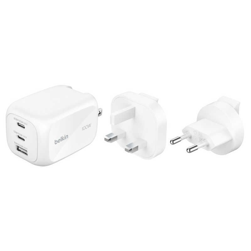 送料無料 ♥ 未開梱 BELKIN BoostChargePro3ポートGaN充電器100Wプラグ交換式 WCH016fqWH