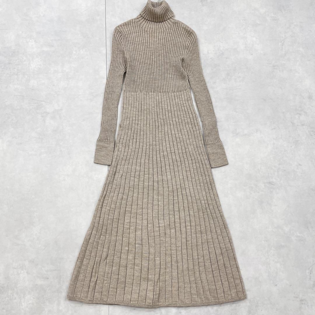 Aquascutum アクアスキュータム リブニット ワンピース ロング ハイネック フ ウール ブラウン M