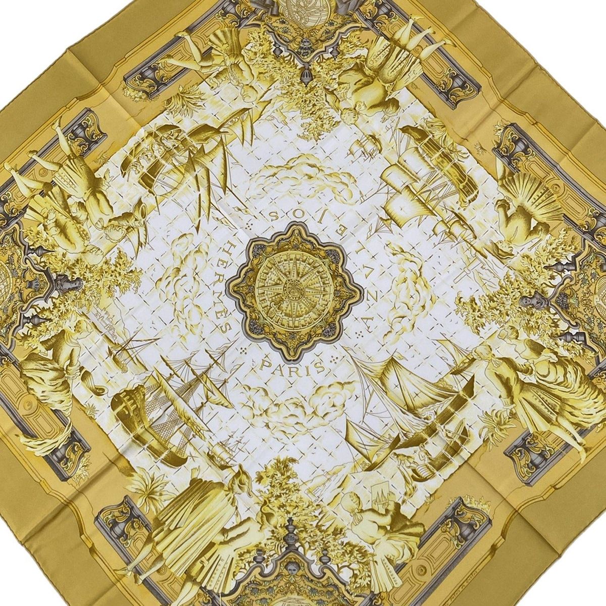 HERMES(エルメス) スカーフ美品 カレ90 ダークイエロー×アイボリー  