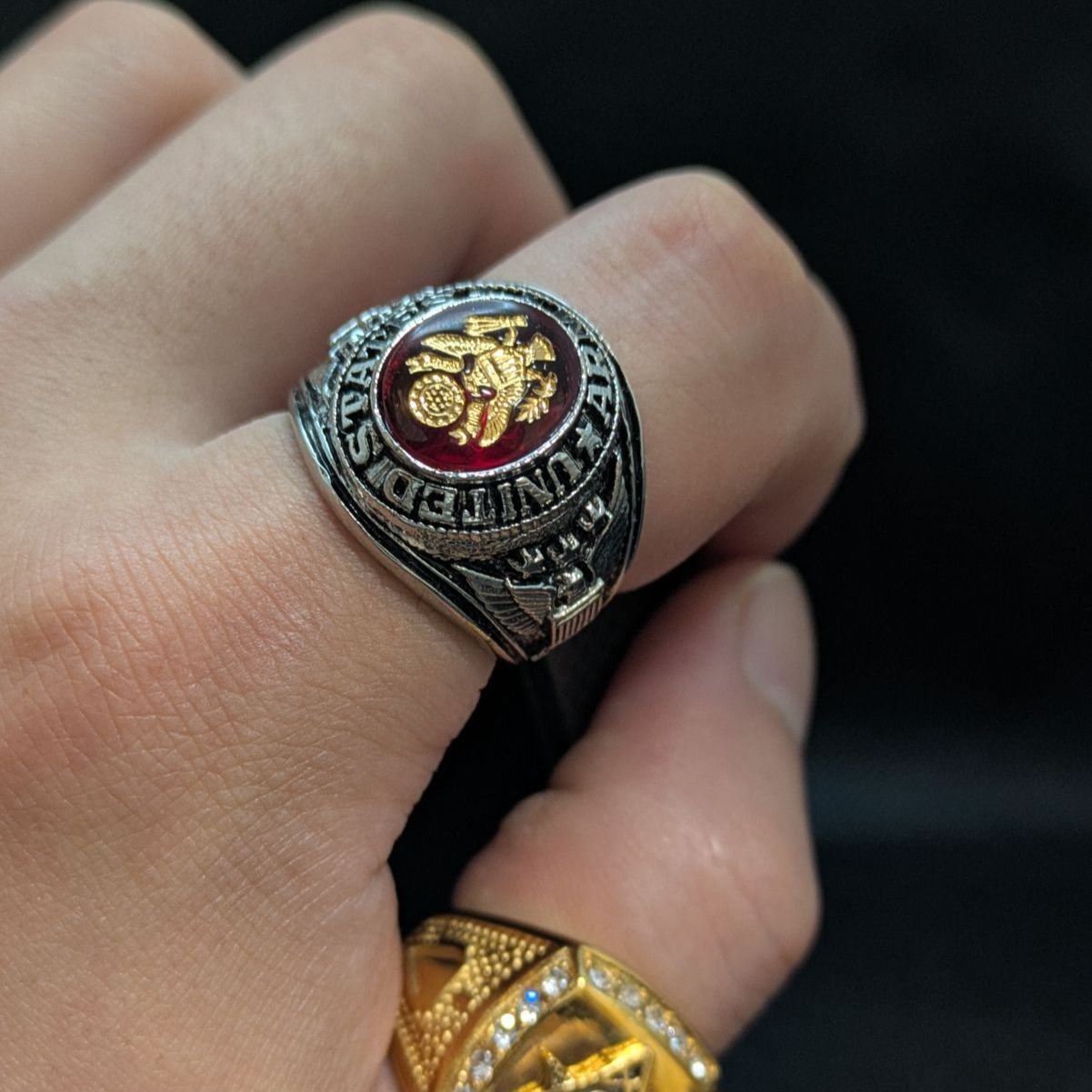 米軍退役記念 アーミーリング 18K GF ゴールドフィルド × レッド