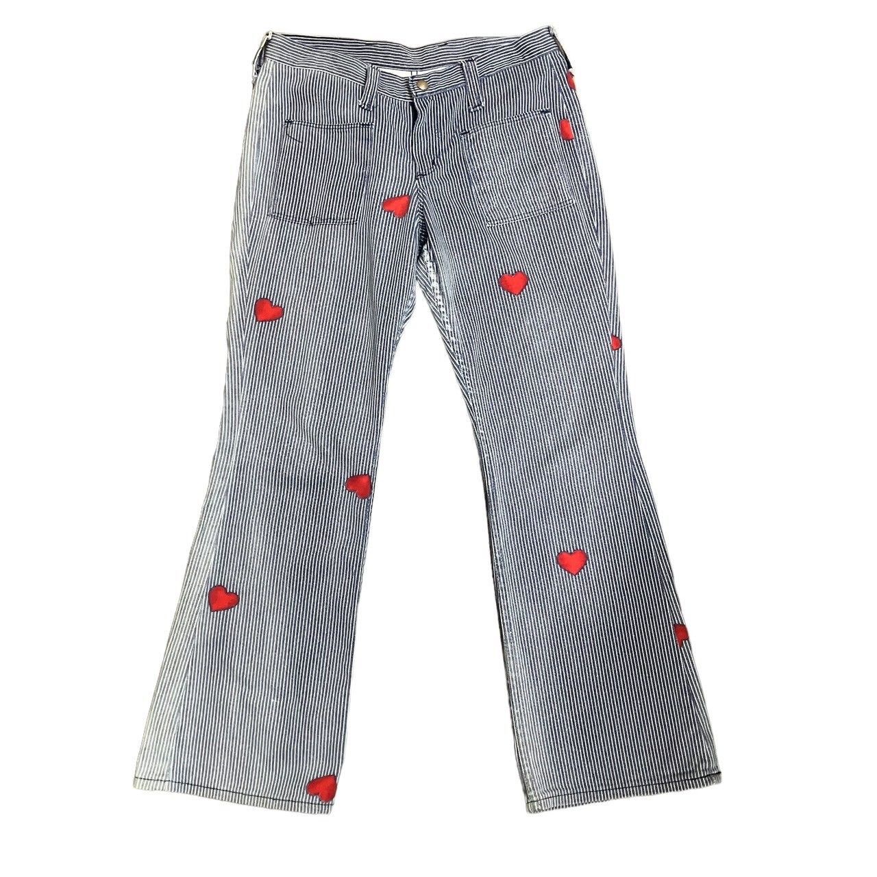 70s USA製】Wrangler フレアパンツ ストライプ ハート柄 ブルー