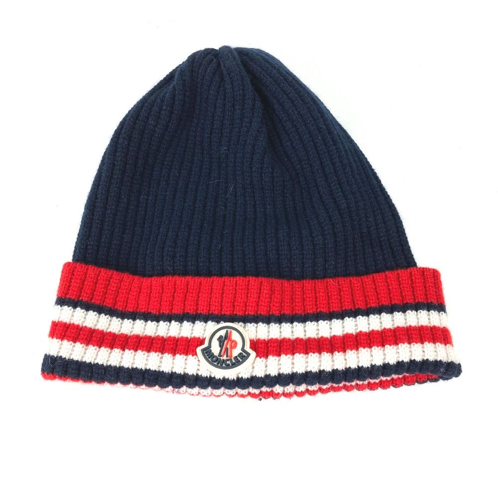 MONCLER モンクレール ニット帽 ロゴ ボーダー トリコロール ウール