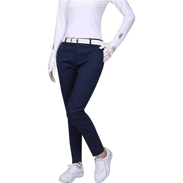 L_ネイビー [HONOR GOLF] ゴルフウェア レディース ゴルフ ロング パンツ ストレッチ 【ブッチギリの肌ざわりｘぐーーんと伸びる伸縮性ｘ防寒インナー併用可ｘ美脚ｘ40代50代の淑女に似合う】 