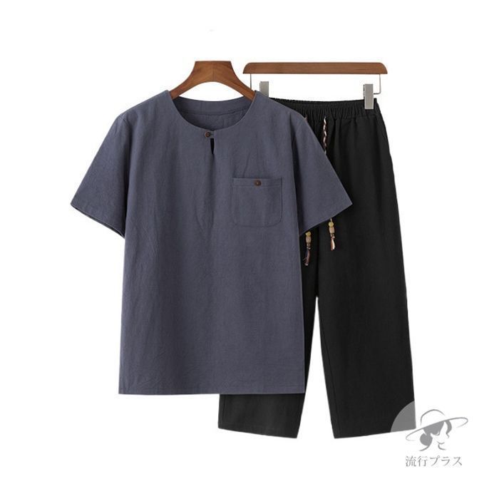 メンズ 半袖 夏 セットアップ上下セット 綿麻風 男女兼用 薄手 レディース 半袖tシャツ 短パン 大きいサイズ カジュアル 涼しい 夏物quanxin01用意77