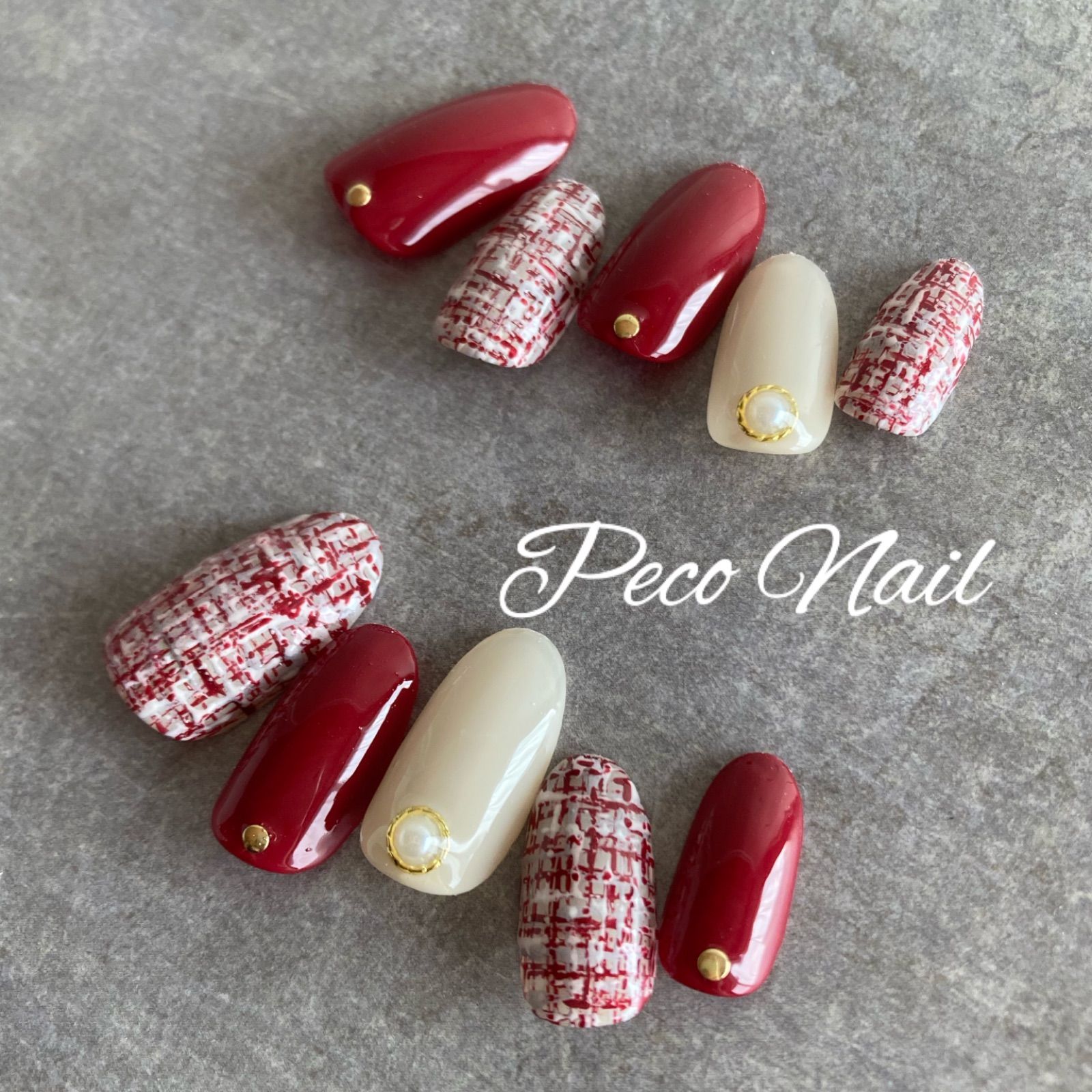 ツイード×ボルドー＊ネイルチップ - メルカリ
