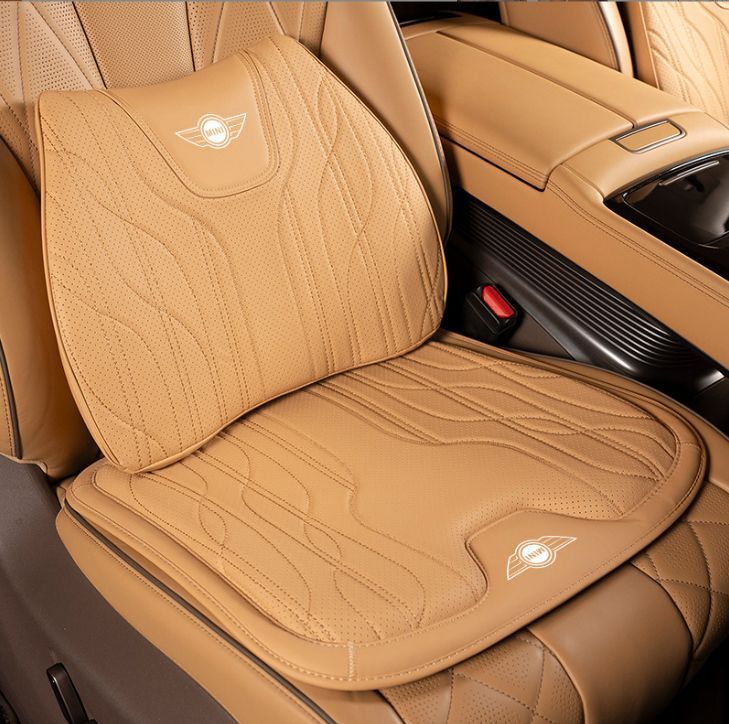 【新品未使用】ミニ (Mini)高級 シートクッション 車用 シートカバー ナッパ レザー 腰当て 滑り止め 弾性 座布団1点+腰ク