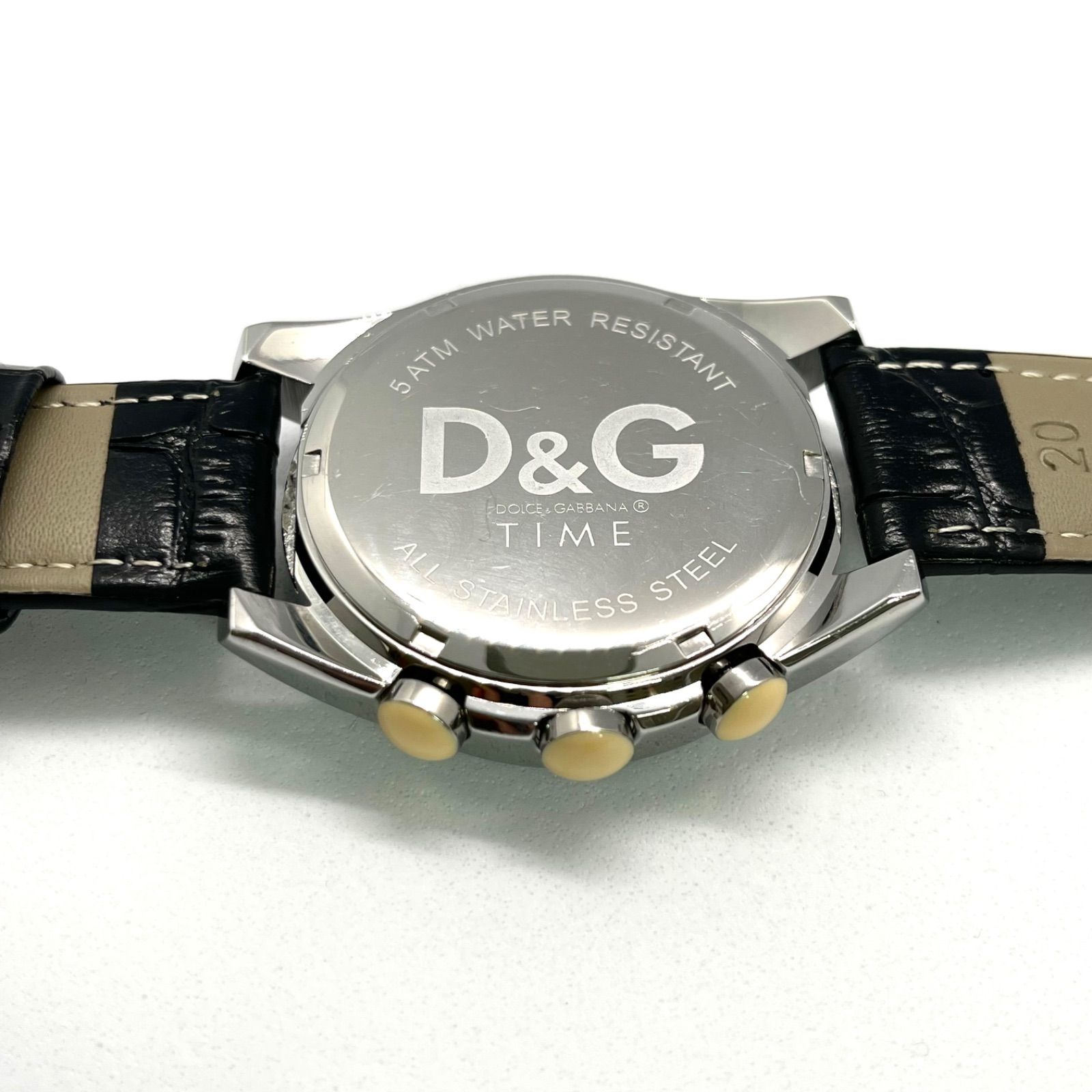 D&G TIME 黒 レザー ステンレススチール メンズ腕時計