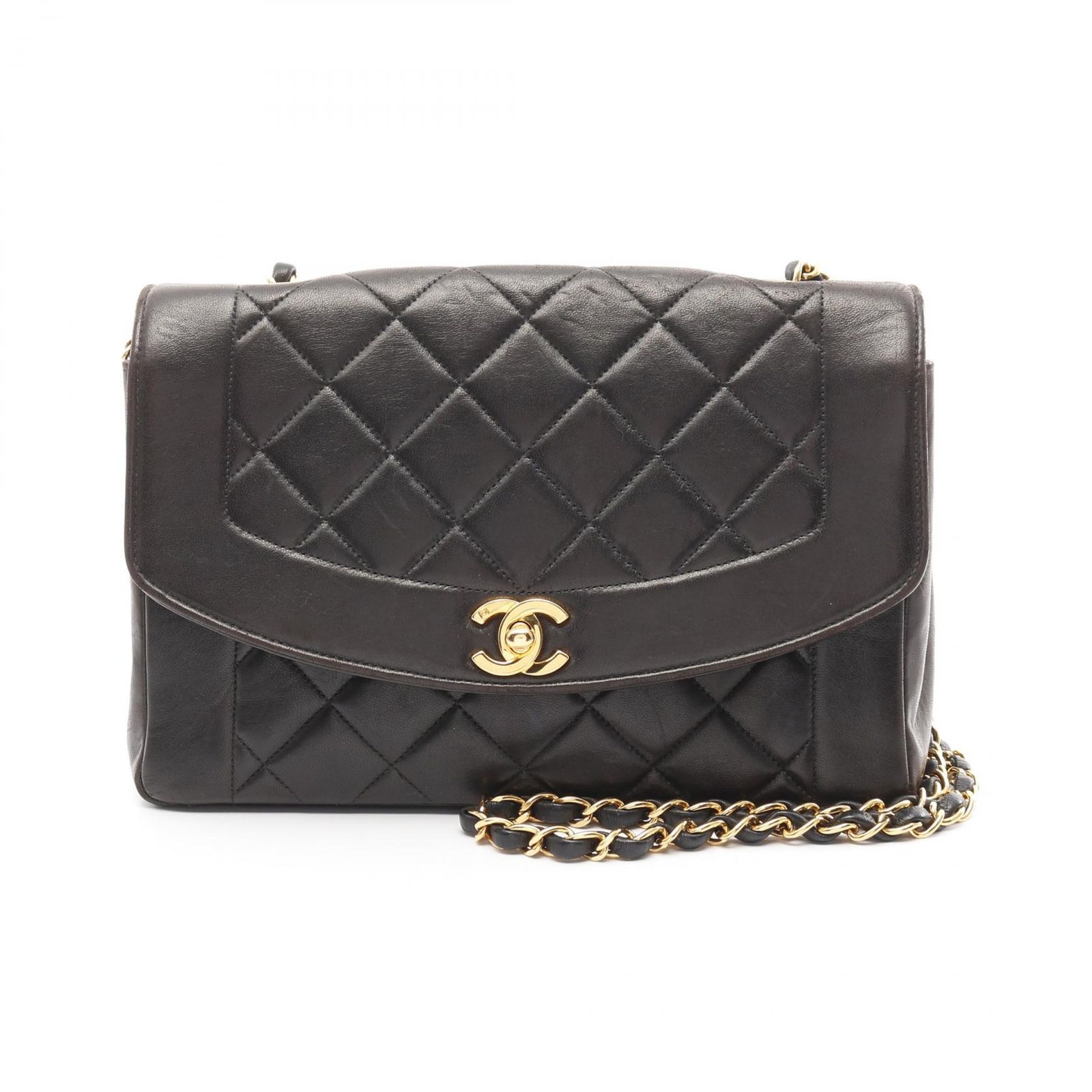 シャネル CHANEL ショルダーバッグ マトラッセ ダイアナフラップ ブラック ラムスキン 羊革 マトラッセ ダイアナチェーンショルダー レディース Used B