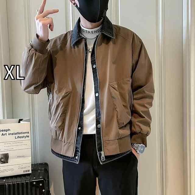 XL 春 コーデ メンズ 用 服 シンプル ファッション オシャレ 大人 かっこいい 大きいサイズ ストリート 紳士服 フェイク ツーピース ワーク ジャケット デニム ジャケット