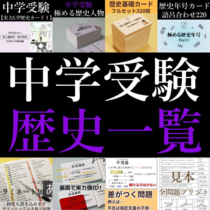 中学受験「歴史セット」暗記カード 中学入試用 - 受験mapショップ説明