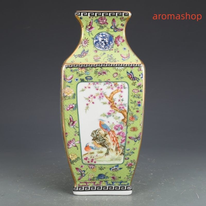 景徳鎮 琺瑯彩磁器花瓶 装飾品 現代工芸品 美術品 置物 景徳鎮 花瓶 四方花瓶 琺瑯彩 粉彩 磁器 置物 装飾 収蔵