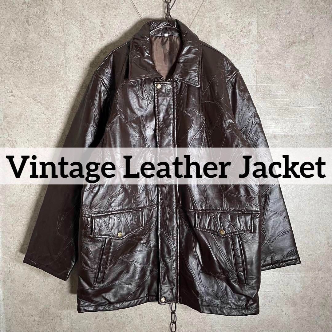 90s vintage ヴィンテージ ツギハギ レザージャケット ダークブラウン