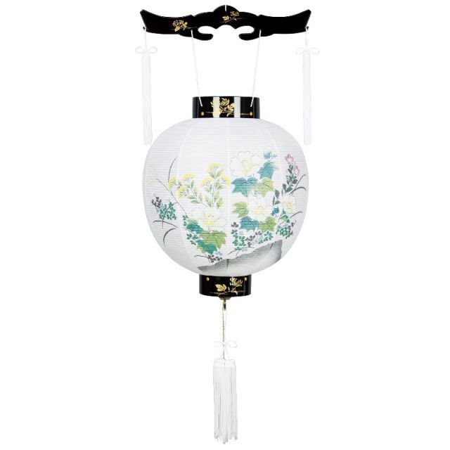盆提灯 八女提灯 吊り提灯 御殿丸 蒔絵絵入 11号 長さ85cm P16 8001-11110ac LED電池式 初盆 お盆