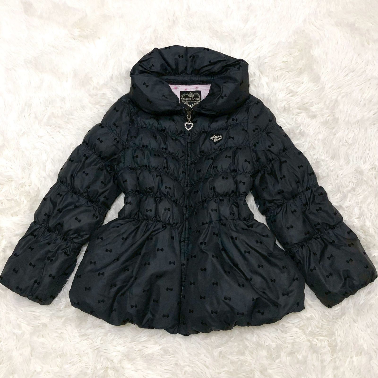 メゾピアノ リボンつきロングダウンブルゾン 美品】メゾピアノ ダウン 