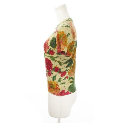 ドルチェ&ガッバーナ ドルガバ DOLCE&GABBANA ニット セーター クルーネック 半袖 カシミヤ スパンコール 花柄 総柄 40 M ベージュ ドルチェ&ガッバーナ ドルガバ DOLCE&GABBANA ニット セーター