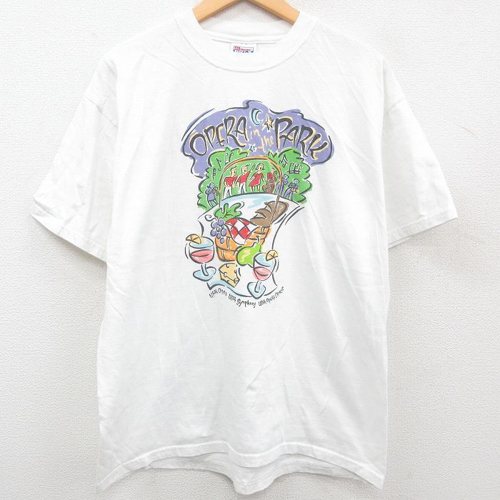 XL/古着 ヘインズ 半袖 ビンテージ Tシャツ メンズ 00s オペラ カクテル コットン クルーネック 白 ホワイト 23may15 中古