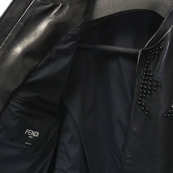 フェンディ　FENDI モンスター　ジャケット　レザー 銀座店 フェンディ モンスター レザー ジャケット size:48 黒
