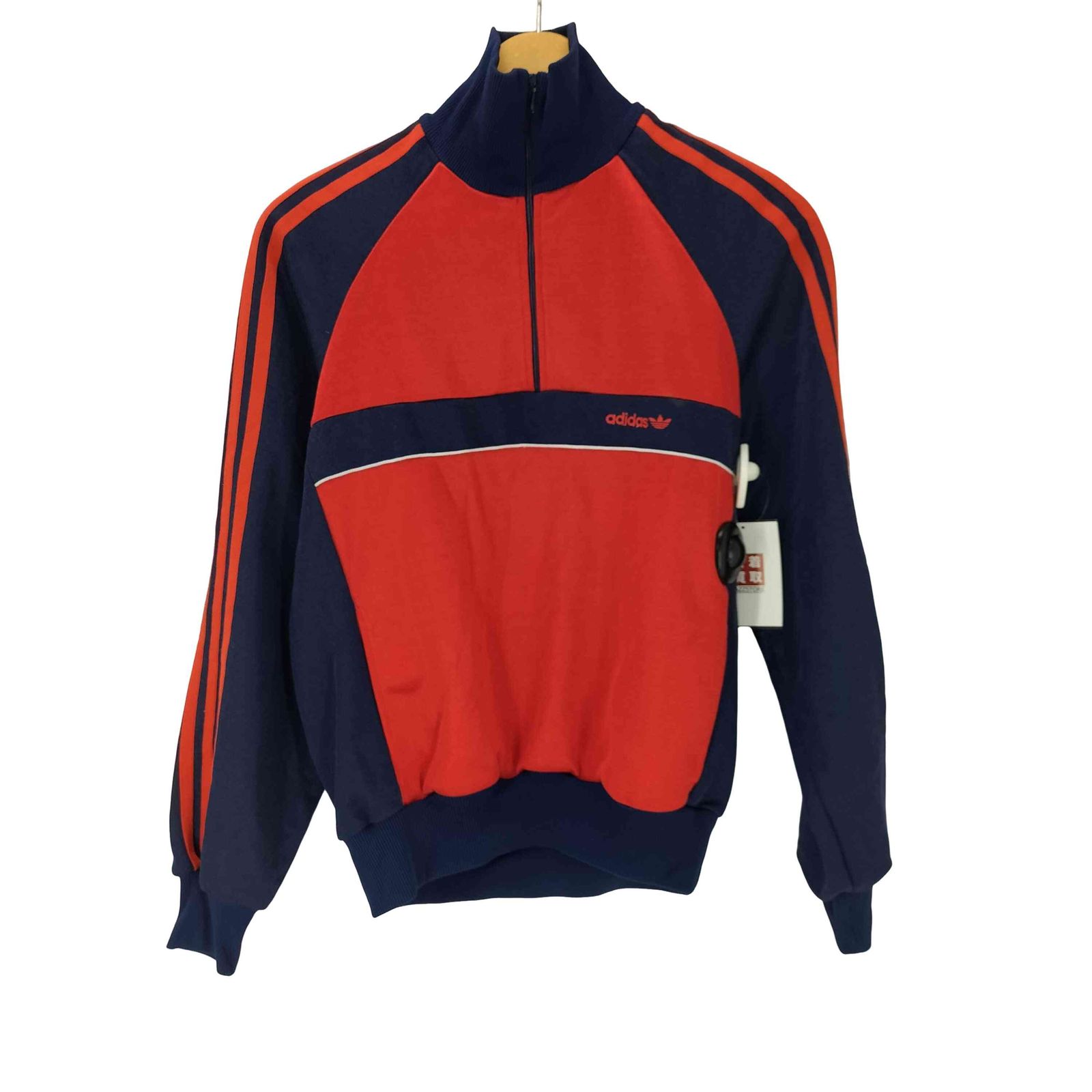 アディダス adidas 80S 西ドイツ製 万国旗タグ トレフォイルロゴ ハーフジップ タートルネック トラック ジャケット ジャージ バイカラー ラグラン メンズ D 42