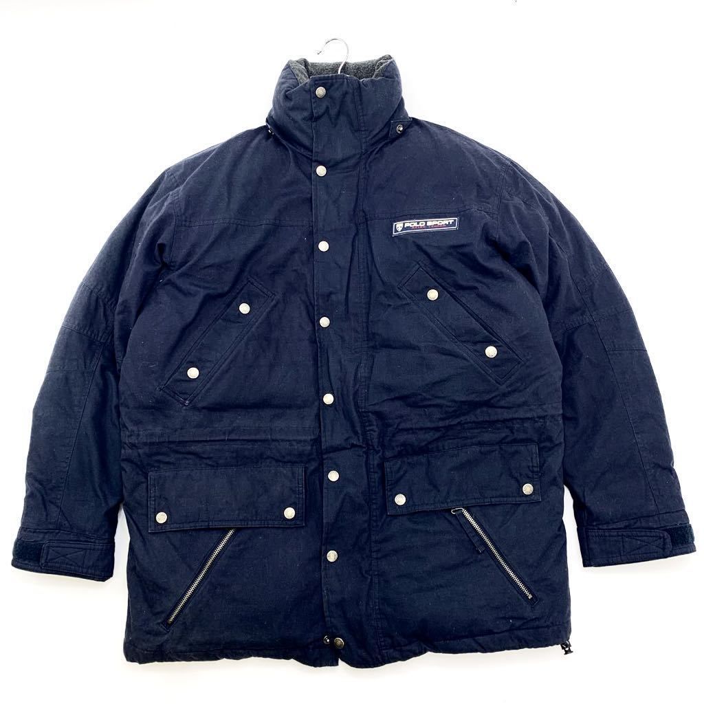 90s ポロスポーツ POLOSPORT RALPH LAUREN 肉厚 ダウンジャケット ネイビー 濃紺 M アメカジ ストリート 完璧な防寒性♪ AL126
