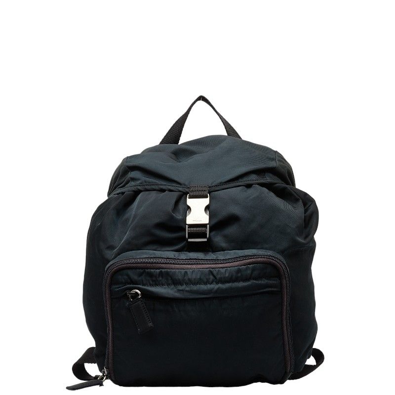 美品 プラダ ナイロン×レザー 三角プレートロゴ リュック バックパック 黒 PRADA プラダ 三角ロゴプレート リュック バックパック ブラック