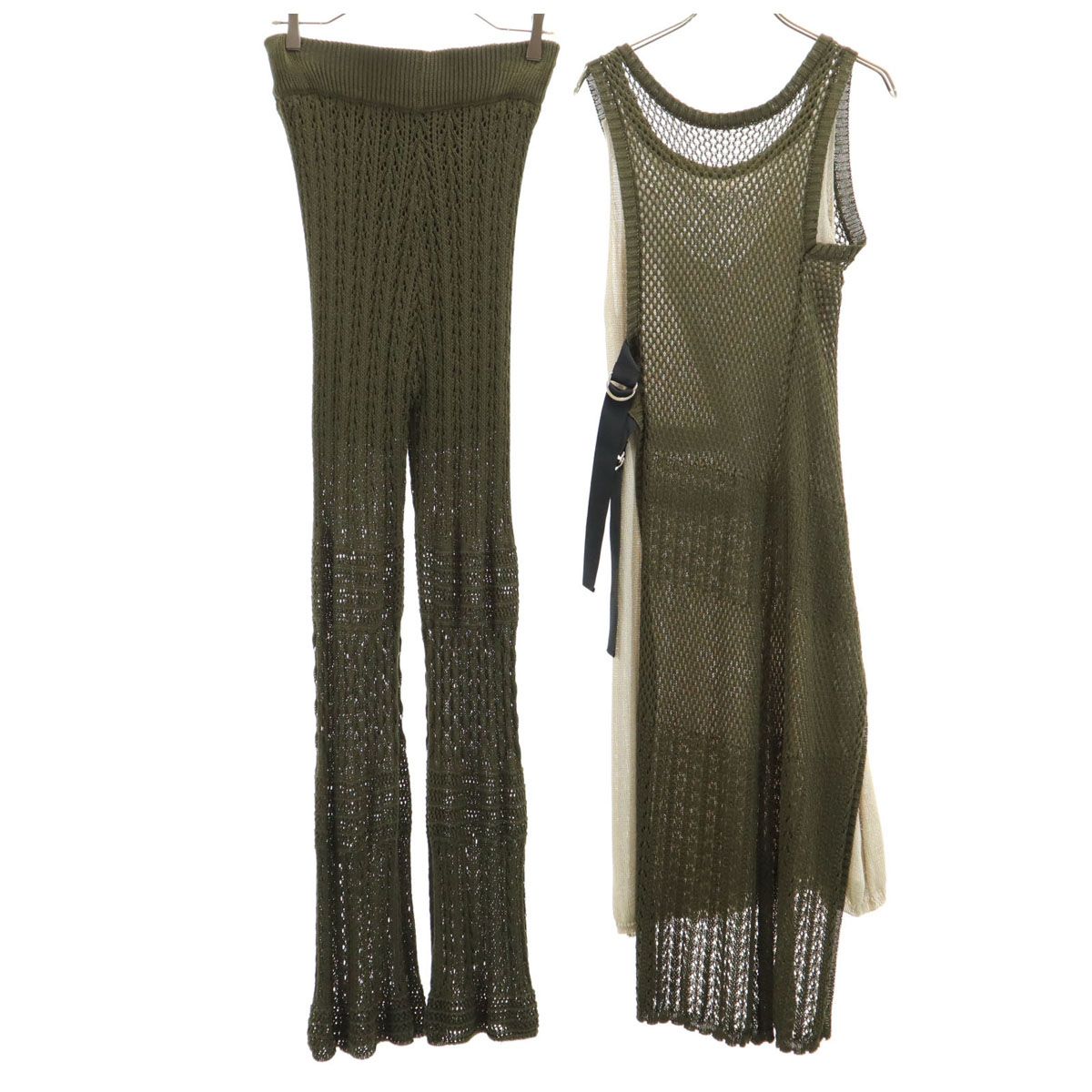 古着 KOH.style コースタイル ノースリーブ サマー ニット 上下 セットアップ F カーキ レディース KOH.style コースタイル ノースリーブ サマー ニット 上下
