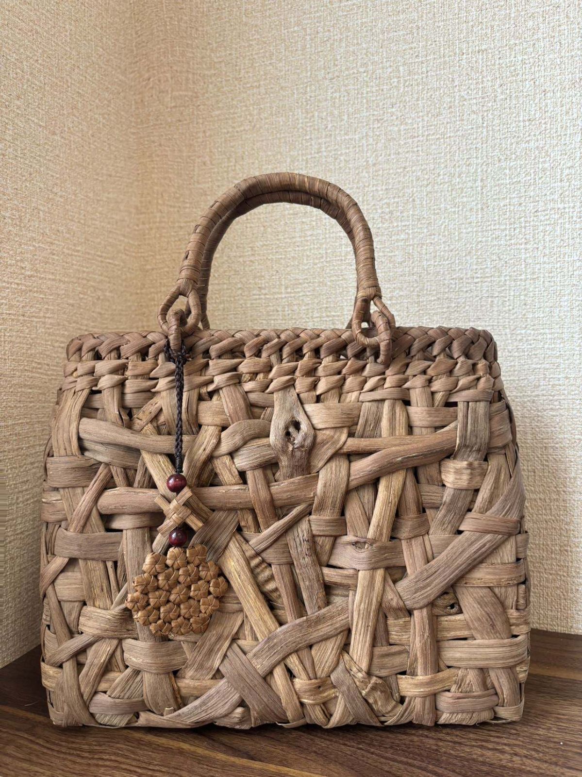国産山葡萄 山葡萄かごバッグ 手作り 籠バッグ 乱れ編み 内布あり