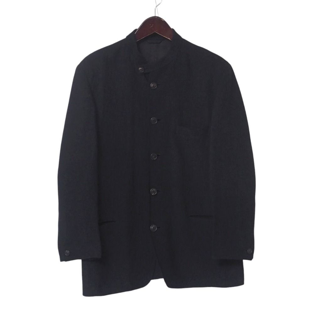 ISSEY MIYAKE MEN イッセイミヤケ メン ジャケット サイズM スタンド リネン シルク ブラック ブランド古着 20250414|RA4239