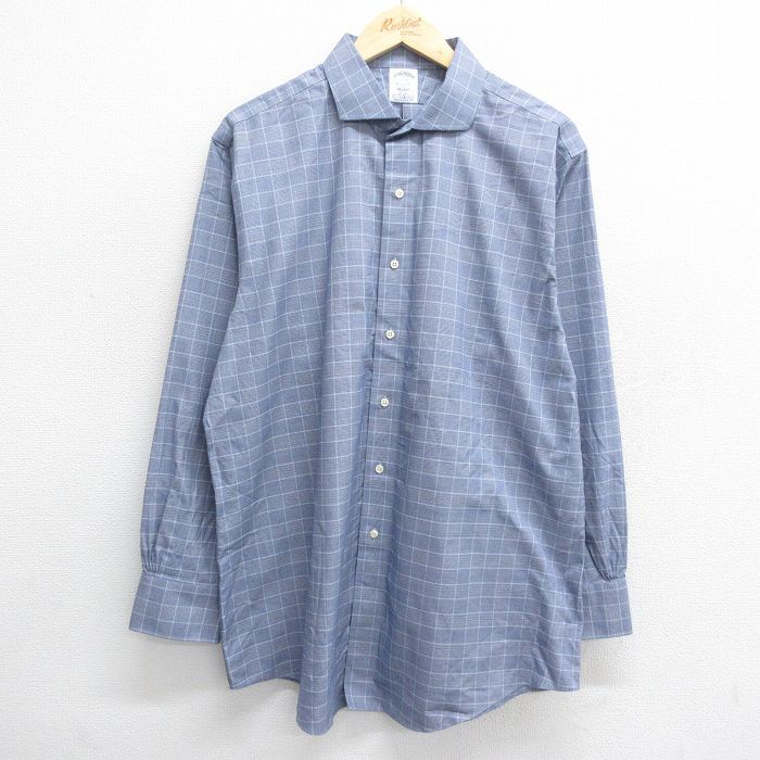 XL/古着 ブルックスブラザーズ 長袖 ブランド シャツ メンズ ロング丈 紺他 ネイビー チェック 24aug24 中古 トップス